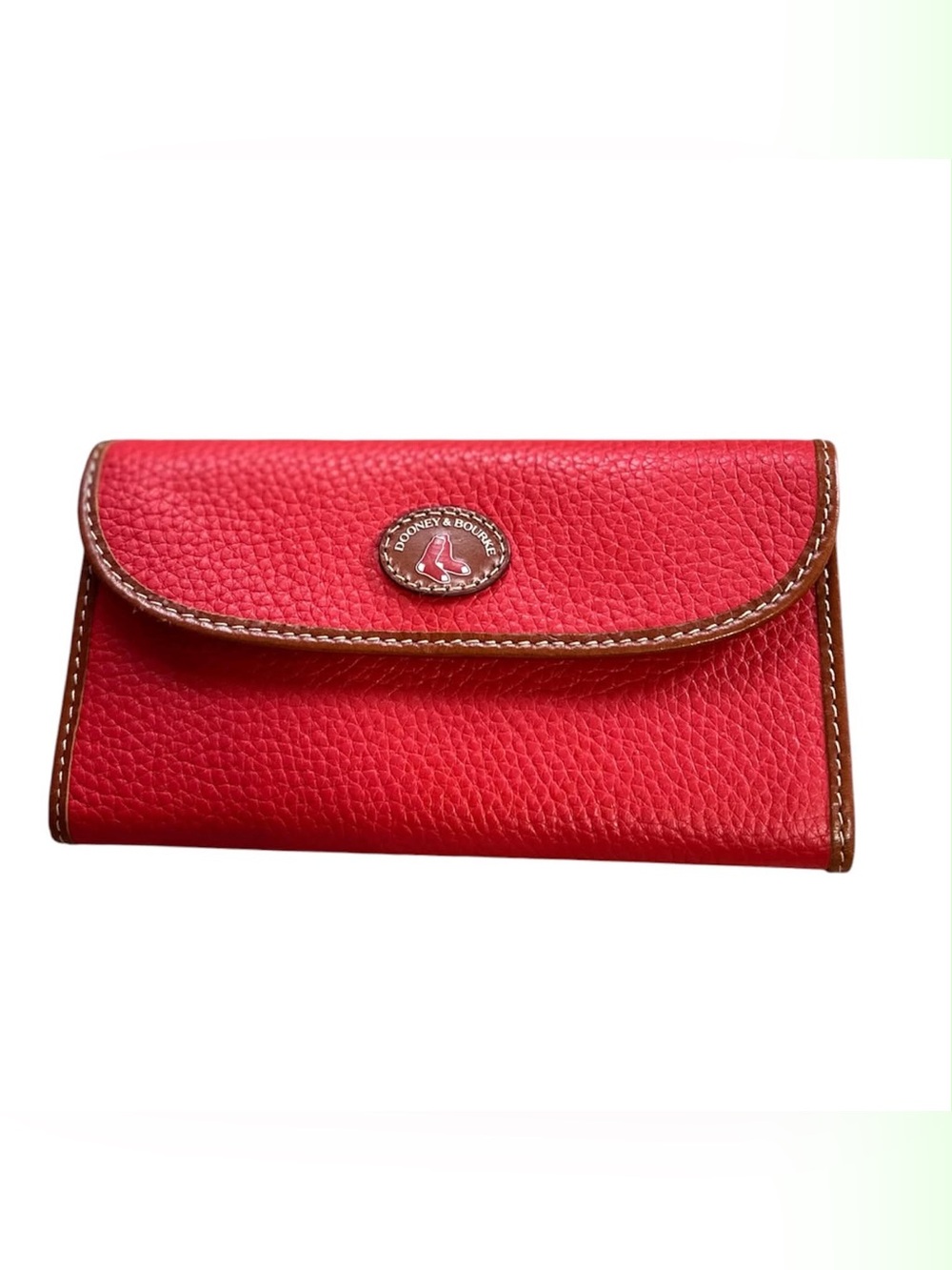 Dooney & Bourke Red Leather Trifold Wallet with Brown Trim